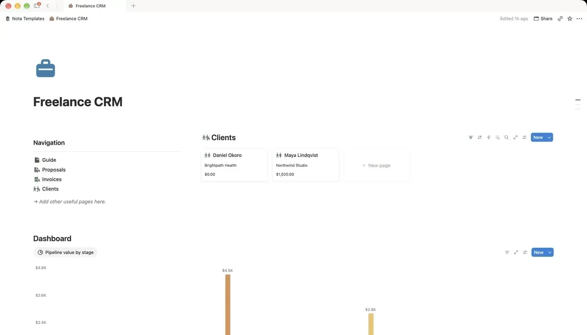 Freelance CRM Notion template