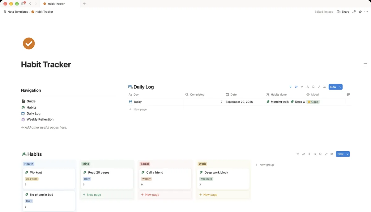 Habit Tracker Notion template dashboard