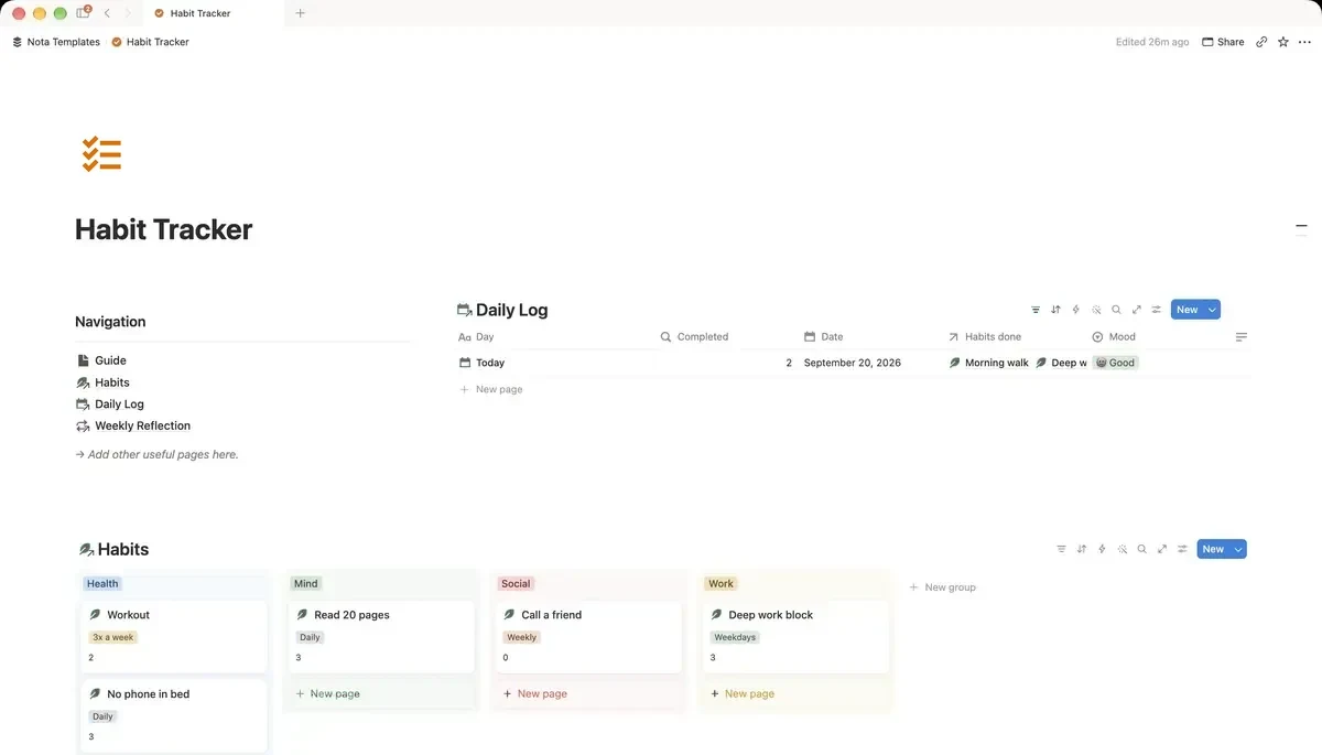 Habit Tracker Notion template