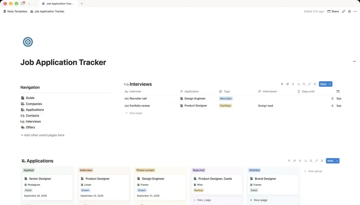 Job Application Tracker Notion template