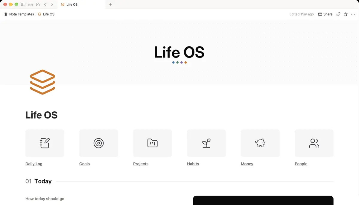 Life OS Notion template dashboard