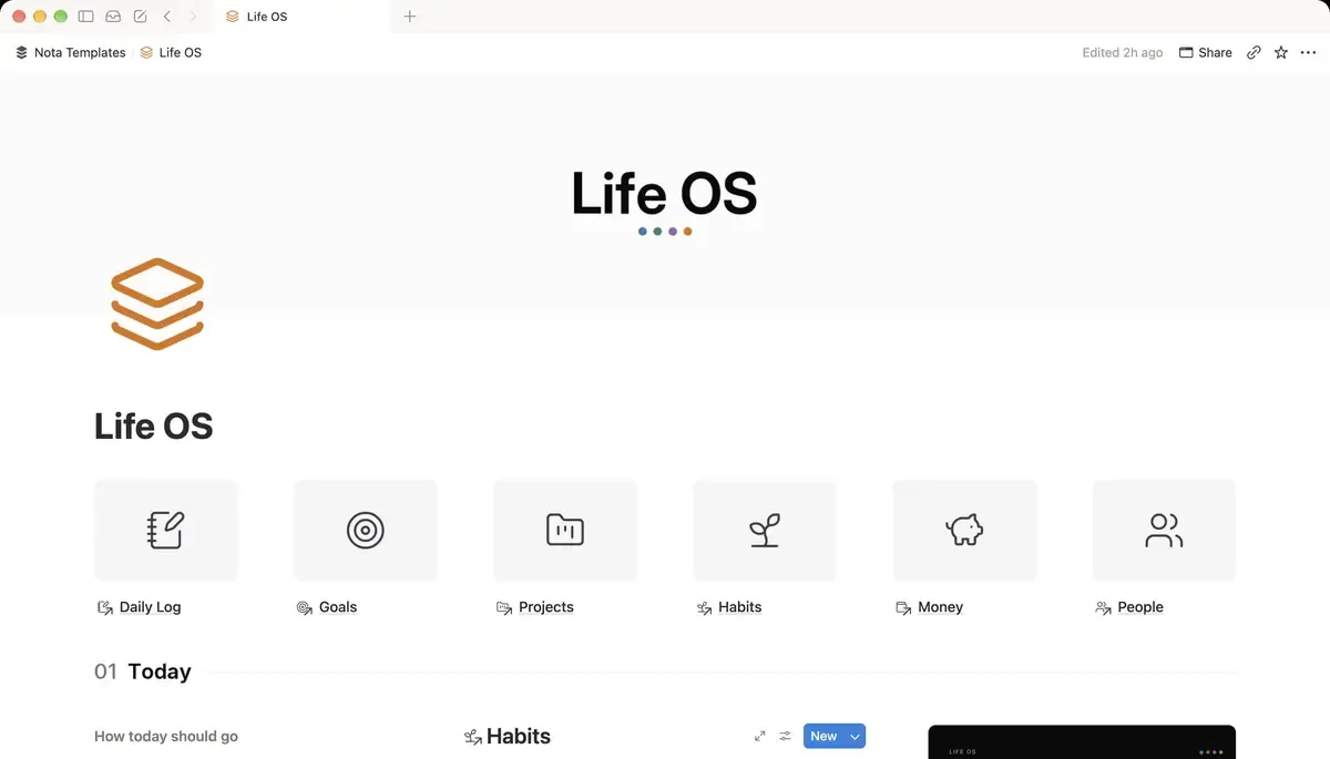 Life OS Notion template