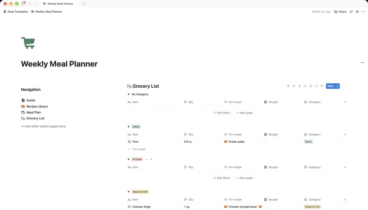 Weekly Meal Planner Notion template preview