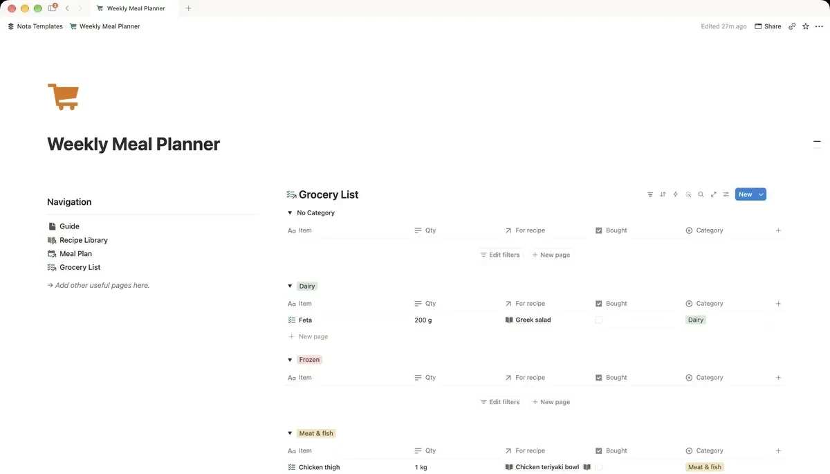 Weekly Meal Planner Notion template