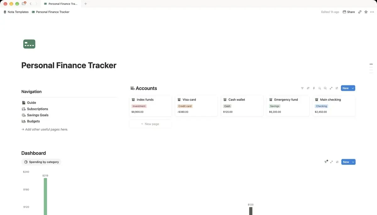 Personal Finance Tracker Notion template