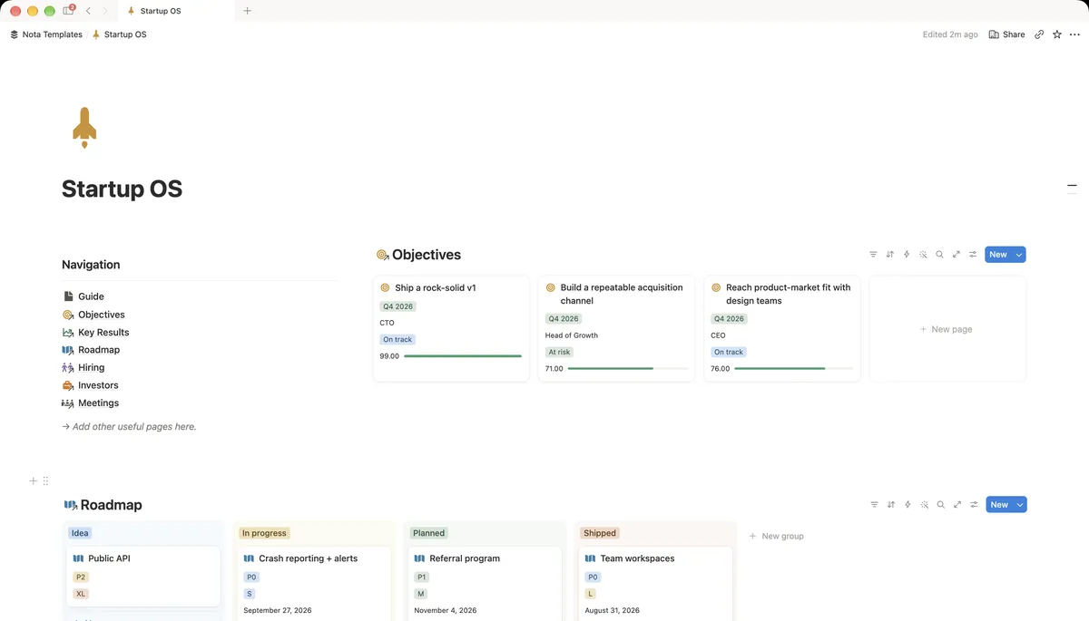 Startup OS Notion template preview
