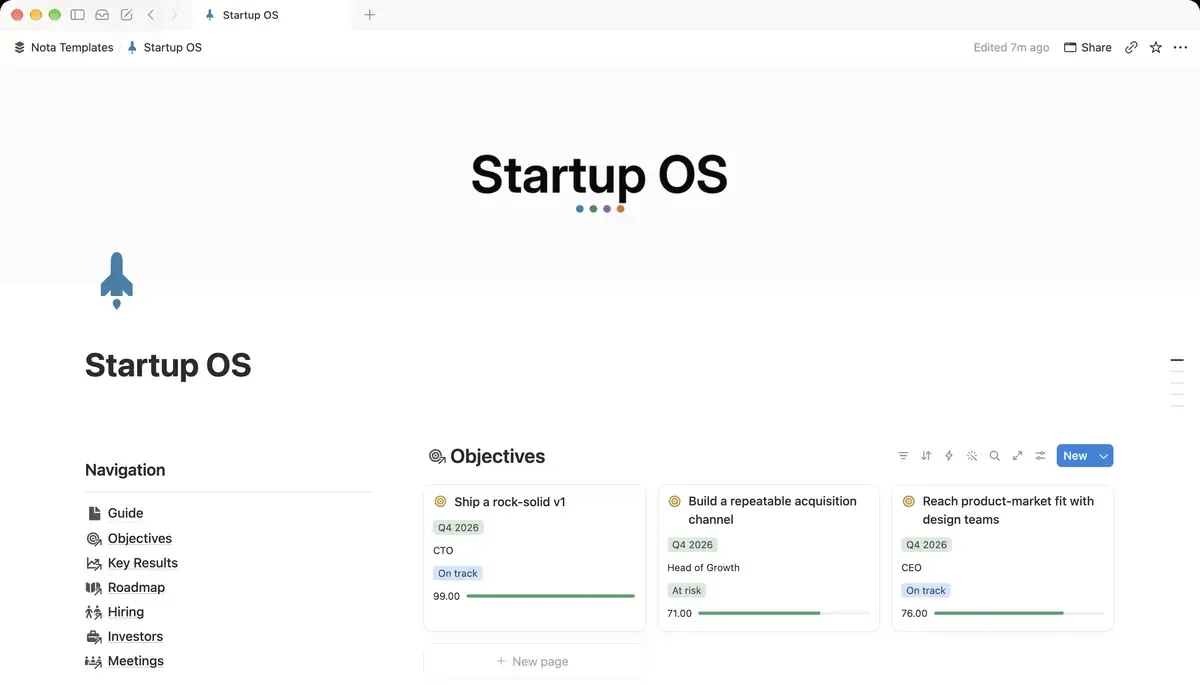 Startup OS Notion template preview